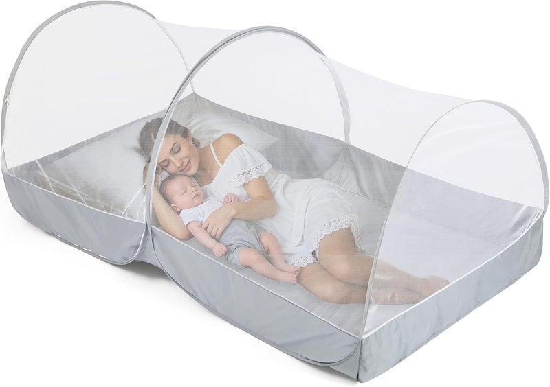 jiangcha Pop Up Mosquito Net for Bed - Portable Mosquito Tent with Dense Mesh - Bed Tent with Easy Fold Durable Mesh for Camping, Travel, Bunk Beds and Home Protection (White Gery) - Image 1